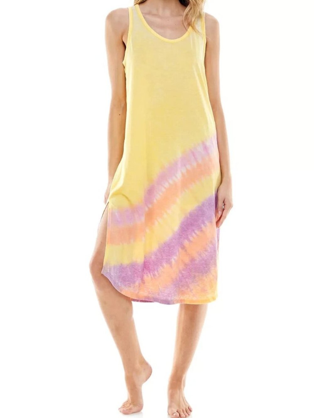 Roudelain Women's Sleeveless Striped Chemise Nightgown, Yellow Multi, Medium